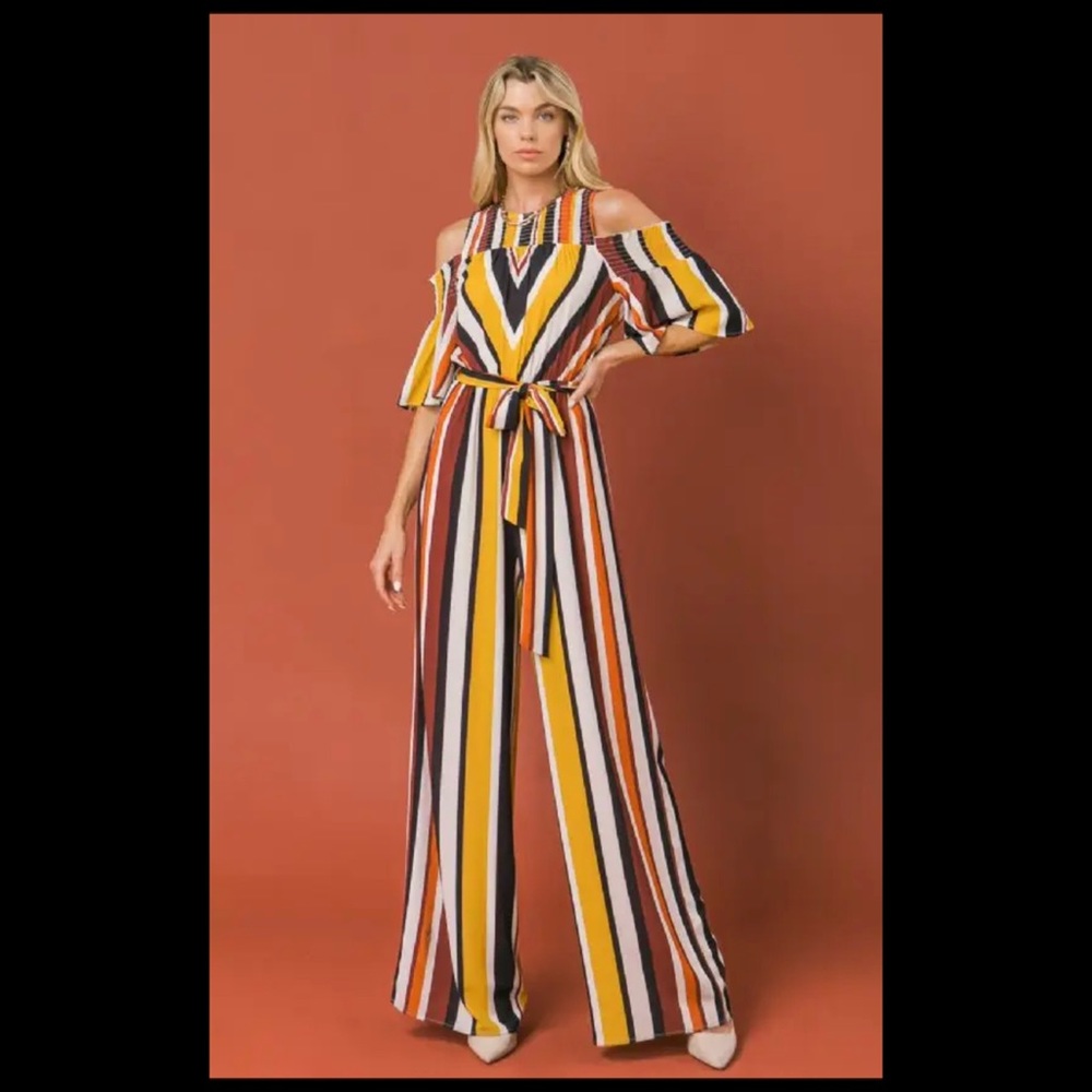 Open Shoulder Stripe Jumpsuit, Sizes Small - Large